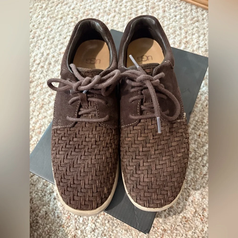 UGG Hepner Woven Luxe Suede Men’s Casual Sneaker Oxford Brown Size 8.5 1020367